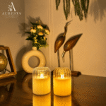 Warm Ember Glass LED Candle ( Each candle is powered with 3 x AAA batteries not included)