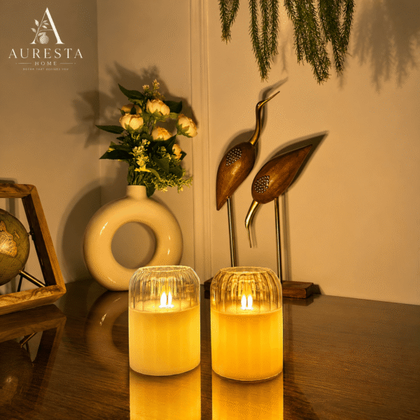 Warm Ember Glass LED Candle ( Each candle is powered with 3 x AAA batteries not included)