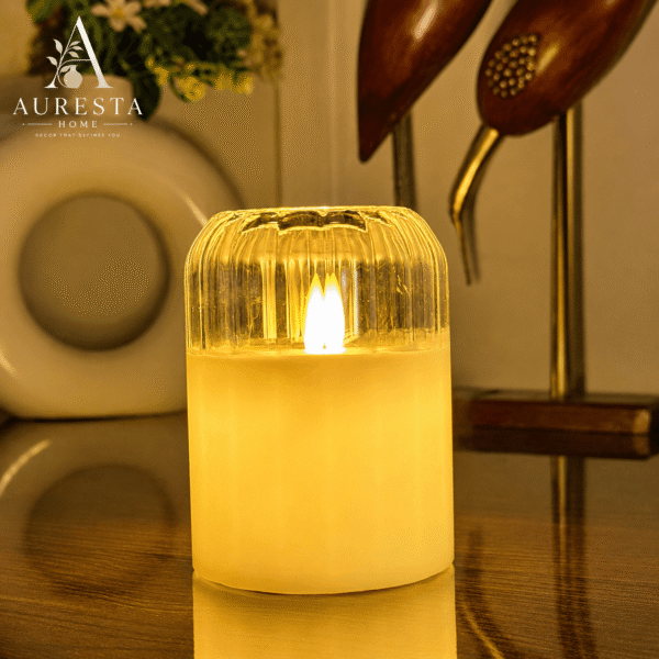 Warm Ember Glass LED Candle ( Each candle is powered with 3 x AAA batteries not included)
